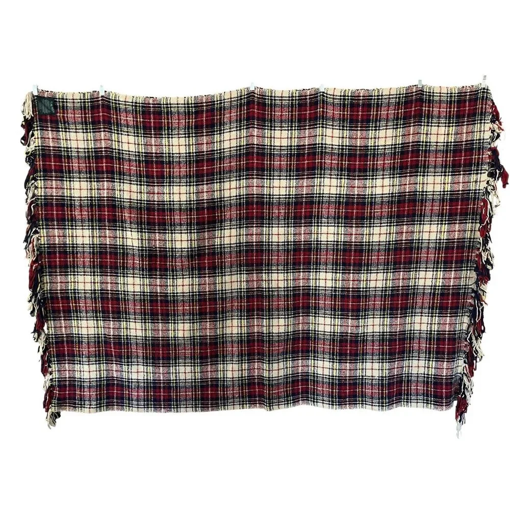 Ralph Lauren Plaid Tartan Throw Blanket Woven Fringe Edge Red White Blue Yellow - Picture 5 of 5